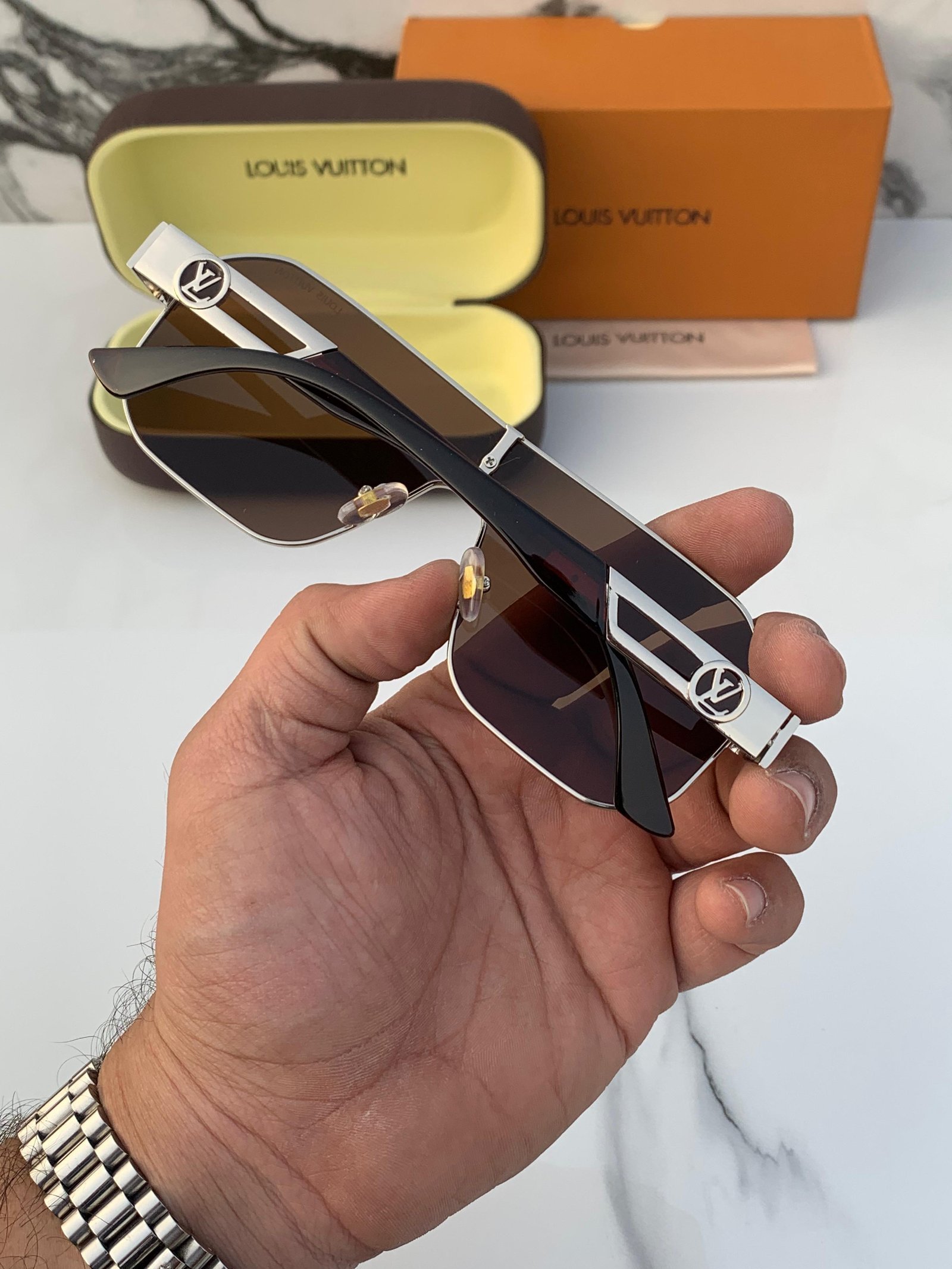 Branded LV 129 silver brown Sunglasses (With Original Kit) - Image 4