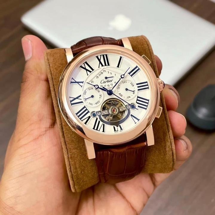 Cartier Rose Gold Open Heart Automatic Calendar Leather Strap Watch - Image 2