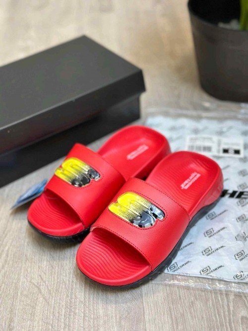 Skechers Go Recover Utopo Logo Premium Red Black Slides - Image 2