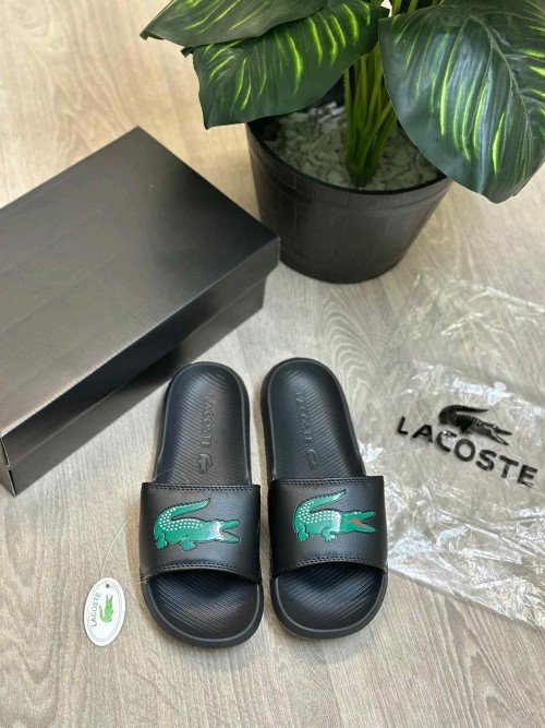 Lacoste Serve Croco Premium Black Green Slides - Image 2