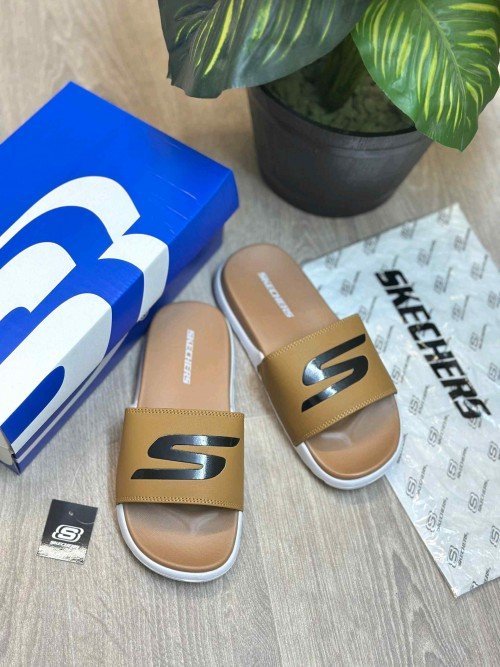 Skechers Soft Comfort Premium Beige White Slides - Image 2