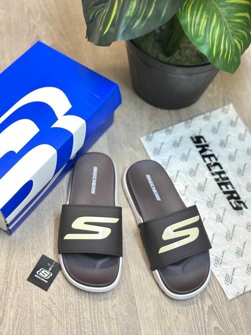 Skechers Soft Comfort Premium Brown White Slides - Image 2