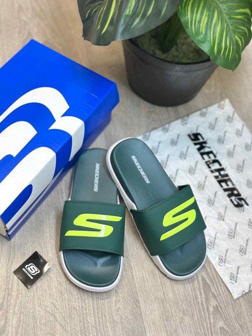 Skechers Soft Comfort Premium Green White Slides - Image 2