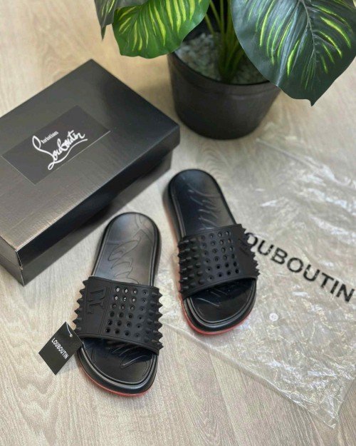 Christian Louboutin Take It Easy Black Red Premium Slides - Image 2