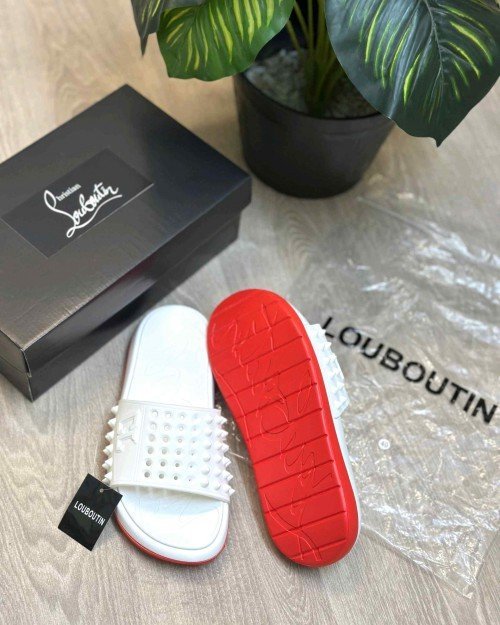Christian Louboutin Take It Easy White Red Premium Slides - Image 2