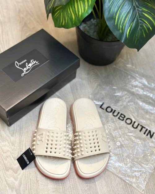 Christian Louboutin Take It Easy Beige Red Premium Slides - Image 2