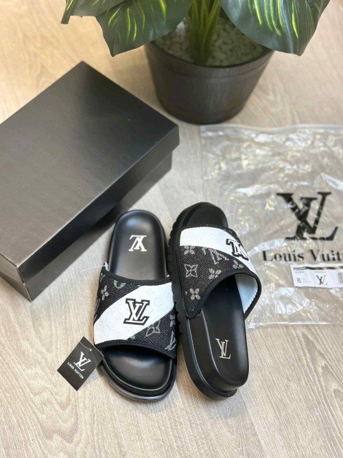 Louis Vuitton Monogram Black White Premium Slides - Image 2