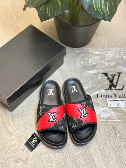 Louis Vuitton Monogram Red Black Premium Slides - Image 2