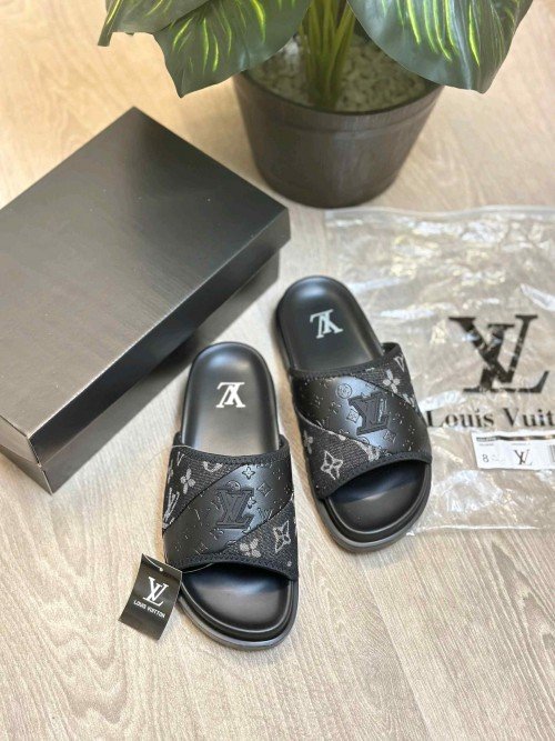 Louis Vuitton Monogram All Black Premium Slides - Image 2