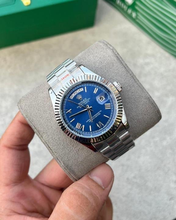 Rolex Oyster Perpetual Day-Date Blue Dial Roman Numeral Watch - Image 2