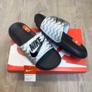 Nike Victori One Classic Textured Premium Black Silver Flip-Flop