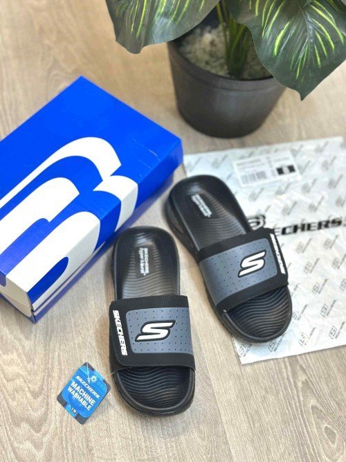 Skechers Go Recover Adjust Premium Black Grey Slides - Image 2