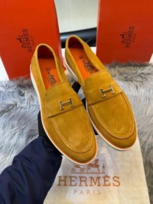 Hermes_logo tan 100% Genuine Suede Leather