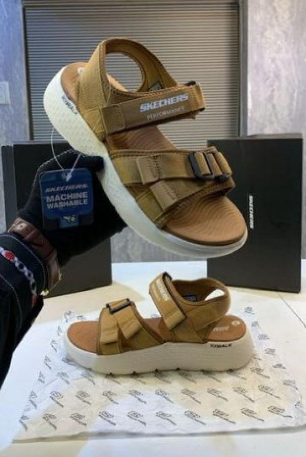 Skecher-rs-Go Walk tan white Premium Sandal
