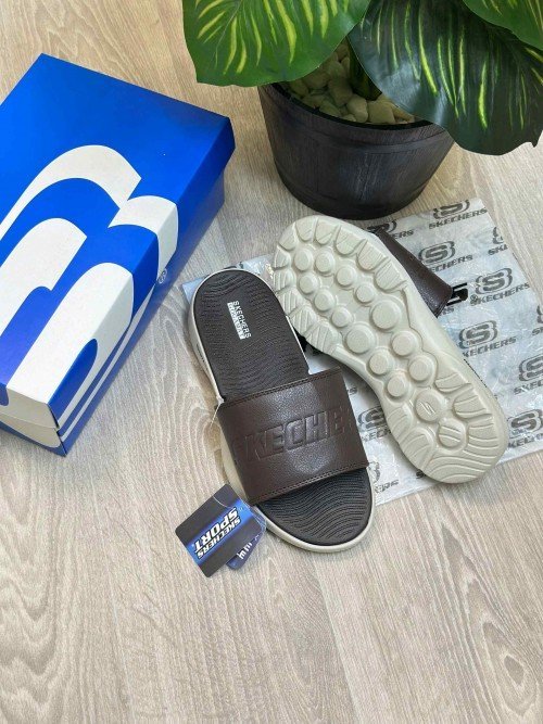 Skecher.s GOwalk Goga Mat Premium Brown Beige Slides - Image 2