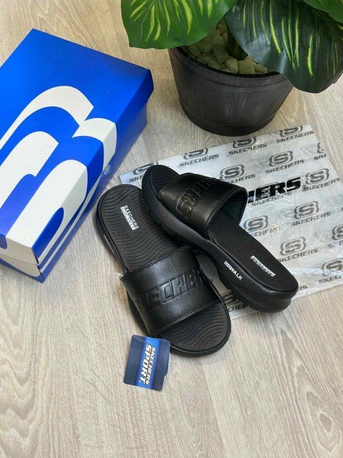 Skecher.s GOwalk Goga Mat Premium All Black Slides - Image 2