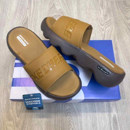 Skecher.s Massage Fit Footbed Tan Brown Slides