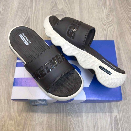 Skecher.s Massage Fit Footbed Brown Cream Slides