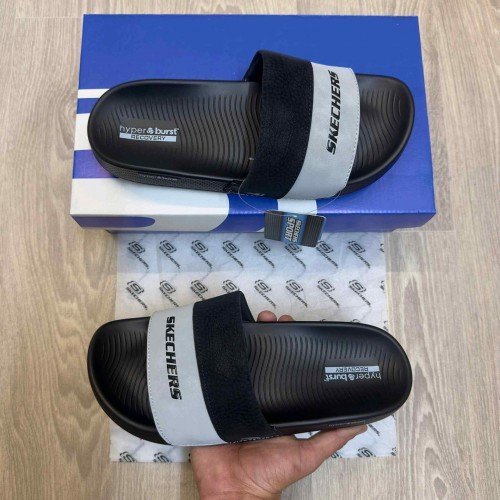 Skecher.s Hyper Burst Soft Premium Black Grey Flip Flop SE12