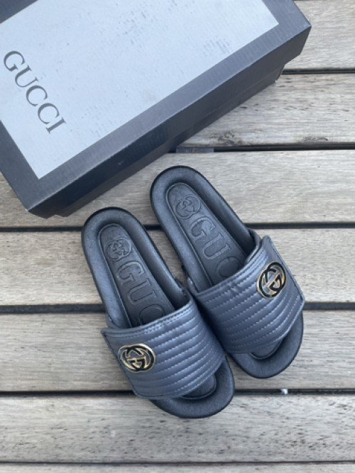 Gucc_i GG Velcro Slides Grey
