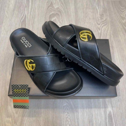 Gucc.i GG Cross Strap Premium Black Slides