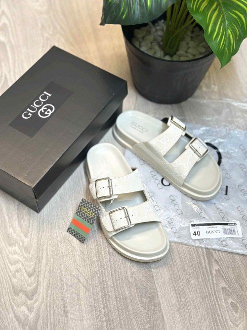 Gucc.i GG Monogram Adjust Double Strap White Sandal - Image 2