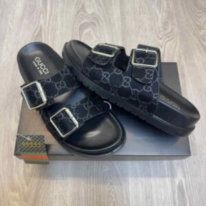 Gucc.i GG Monogram Adjust Double Strap Black Sandal