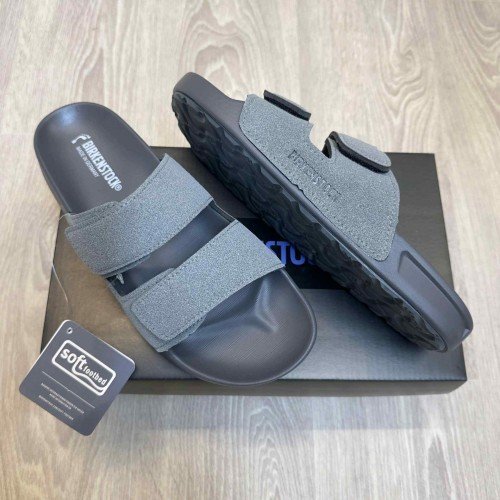 Birkenstock Adjust Velcro Straps Soft Cushion Grey Slides