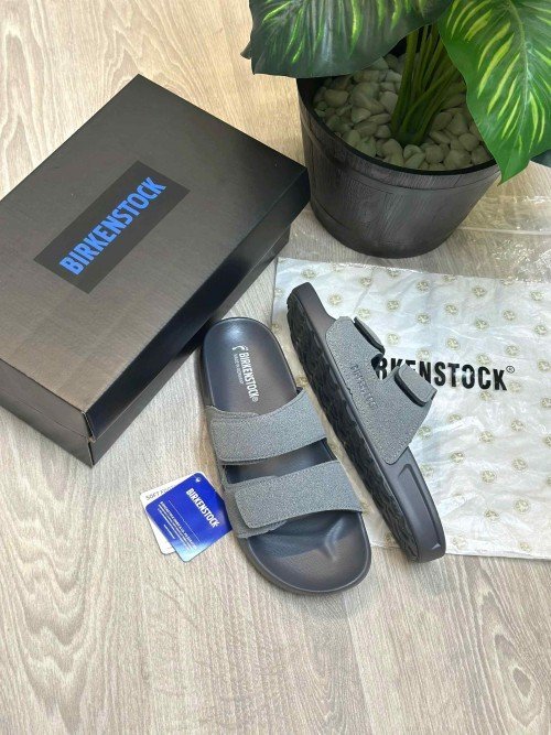 Birkenstock Adjust Velcro Straps Soft Cushion Grey Slides - Image 2