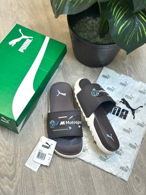 Pumma BMW Motorsport Soft Comfort Premium Brown Beige Slides - Image 2