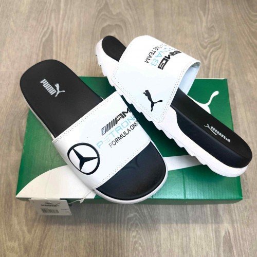 Pum.a Mercedes AMG Petronas Soft Comfort Premium White Black Slides - Image 2