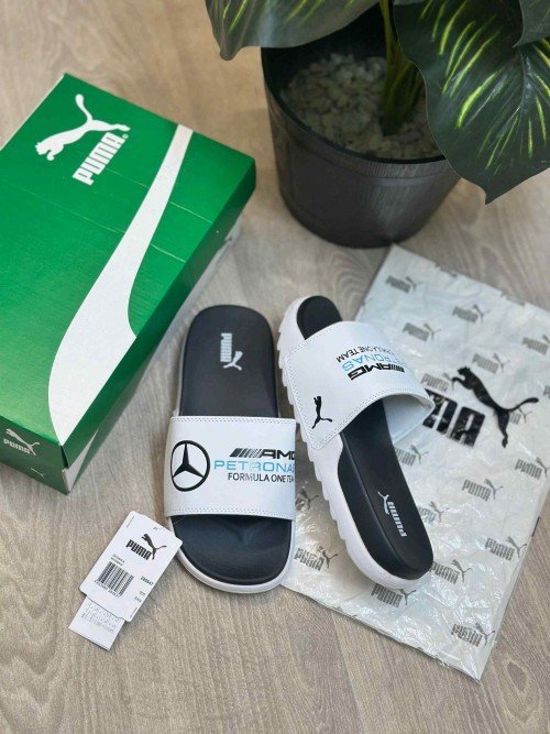 Pum.a Mercedes AMG Petronas Soft Comfort Premium White Black Slides